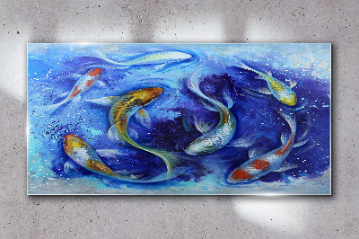Carp Dance in Blue Water Wall art on glass