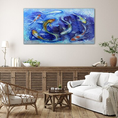Carp Dance in Blue Water Wall art on glass