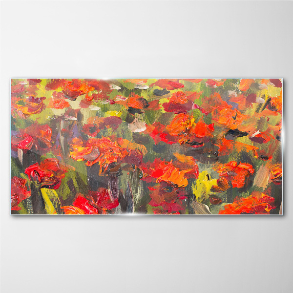 A floral landscape in intense colors Glass art print