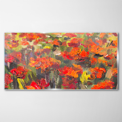 A floral landscape in intense colors Glass art print