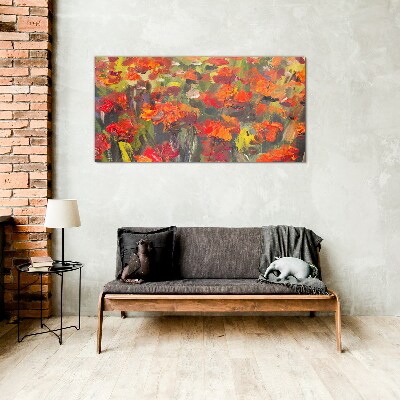 A floral landscape in intense colors Glass art print