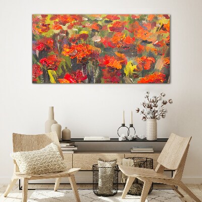A floral landscape in intense colors Glass art print