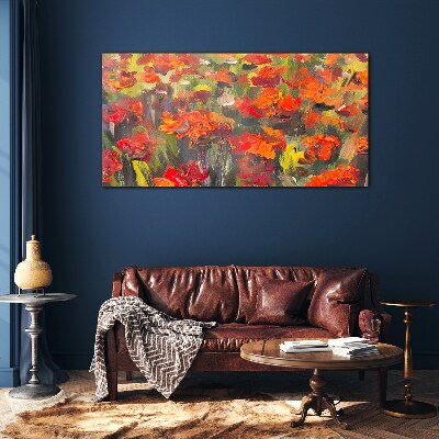 A floral landscape in intense colors Glass art print
