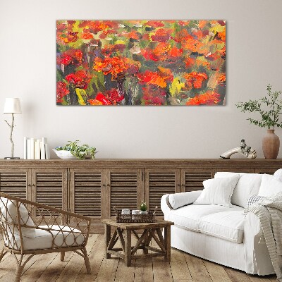A floral landscape in intense colors Glass art print