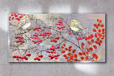 Birds on a branch with fruit Wall art on glass