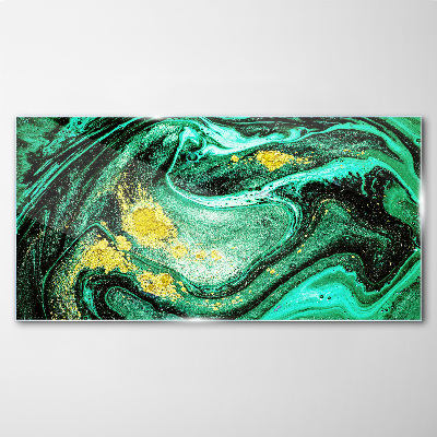 Gold accents on a green background Glass art print