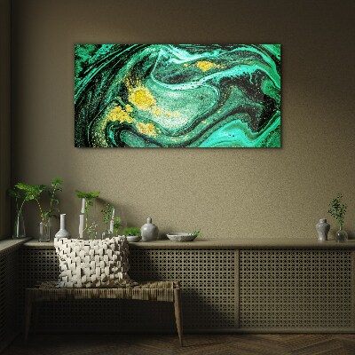 Gold accents on a green background Glass art print