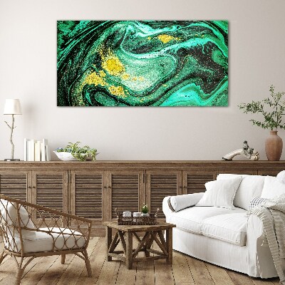 Gold accents on a green background Glass art print