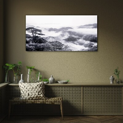 Misty mountain panorama Glass art print