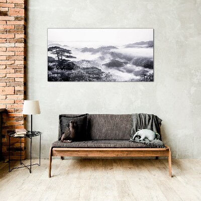 Misty mountain panorama Glass art print