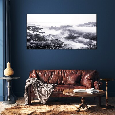 Misty mountain panorama Glass art print