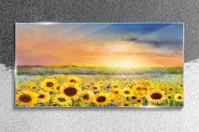 Sunny flower field Wall art on glass
