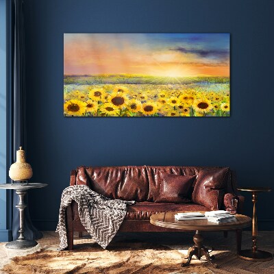 Sunny flower field Wall art on glass