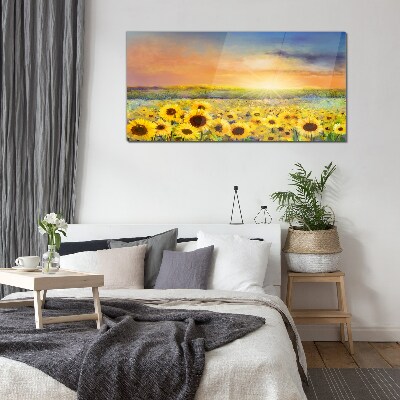 Sunny flower field Wall art on glass