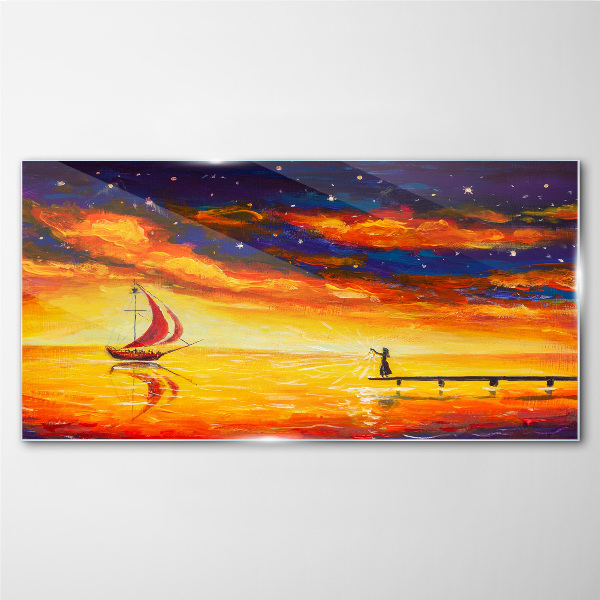Sunset over the sea Wall art on glass