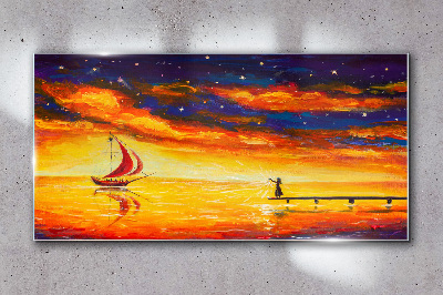 Sunset over the sea Wall art on glass