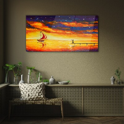 Sunset over the sea Wall art on glass