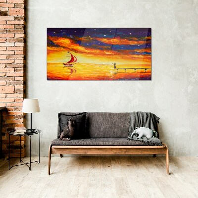 Sunset over the sea Wall art on glass