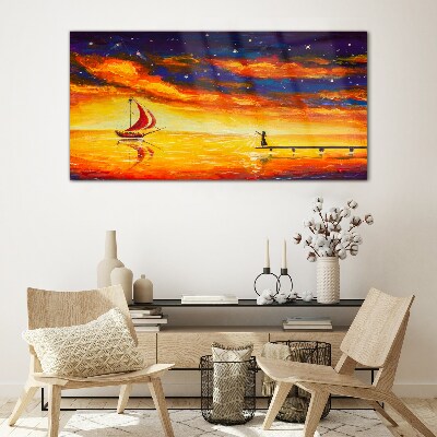 Sunset over the sea Wall art on glass