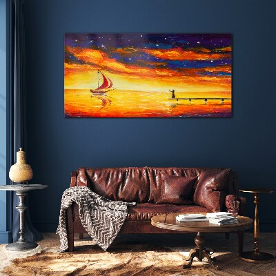 Sunset over the sea Wall art on glass