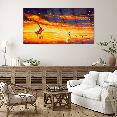 Sunset over the sea Wall art on glass