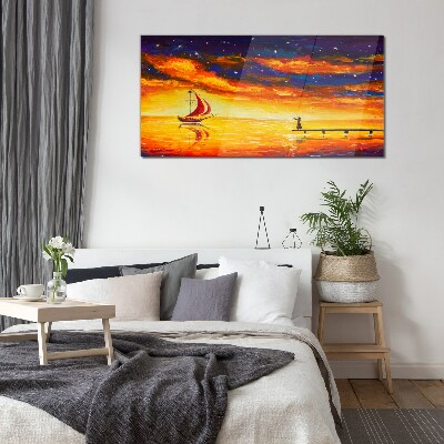 Sunset over the sea Wall art on glass