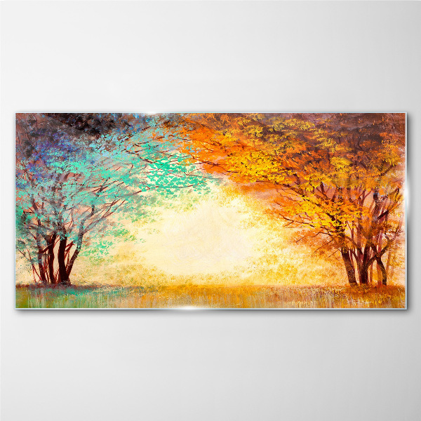 Golden Trees in the Morning Light Wall art on glass
