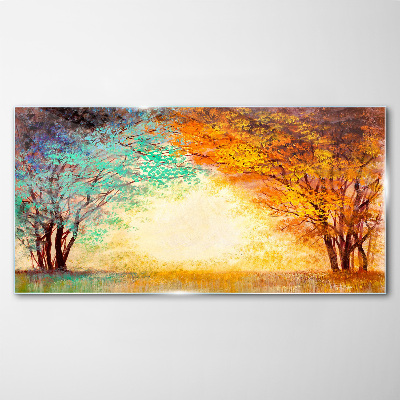 Golden Trees in the Morning Light Wall art on glass