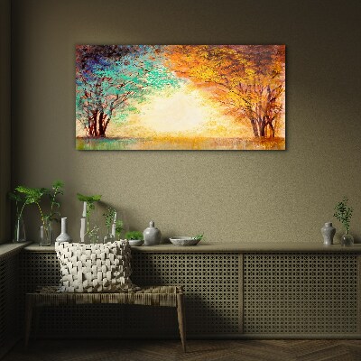 Golden Trees in the Morning Light Wall art on glass