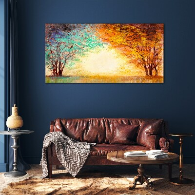 Golden Trees in the Morning Light Wall art on glass
