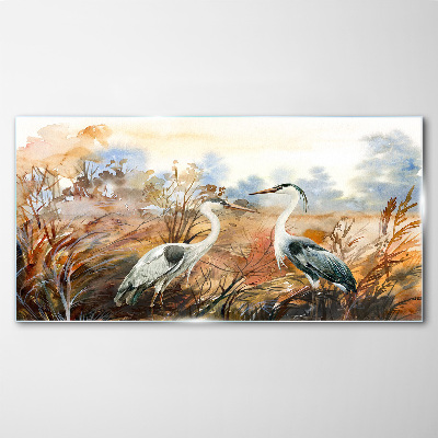 Idyll among the storks Glass art print