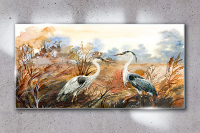 Idyll among the storks Glass art print