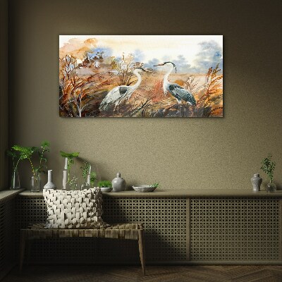 Idyll among the storks Glass art print