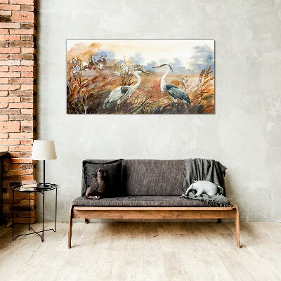 Idyll among the storks Glass art print