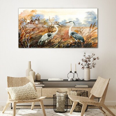 Idyll among the storks Glass art print