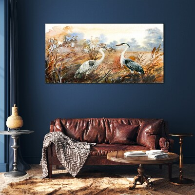 Idyll among the storks Glass art print