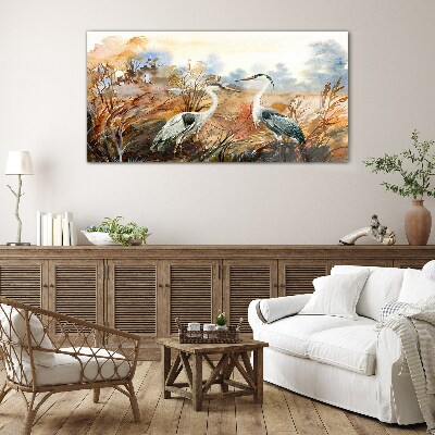 Idyll among the storks Glass art print