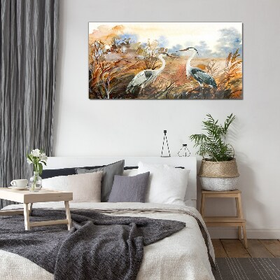 Idyll among the storks Glass art print