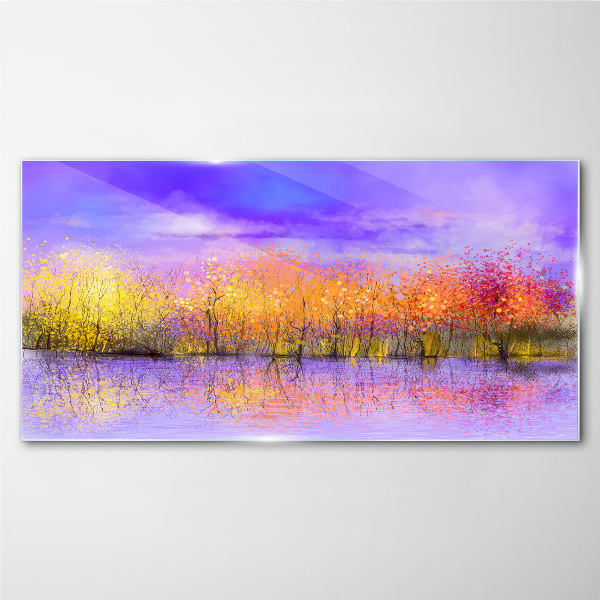 Colorful landscape in the water reflection Glass art print