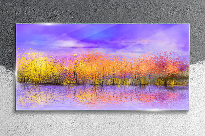 Colorful landscape in the water reflection Glass art print