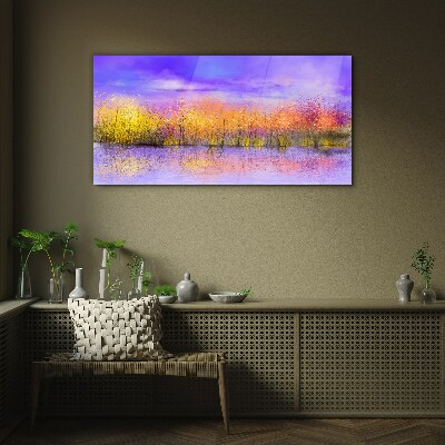 Colorful landscape in the water reflection Glass art print