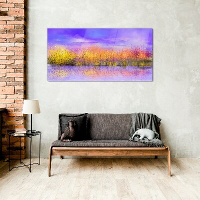 Colorful landscape in the water reflection Glass art print