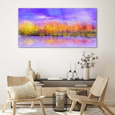 Colorful landscape in the water reflection Glass art print