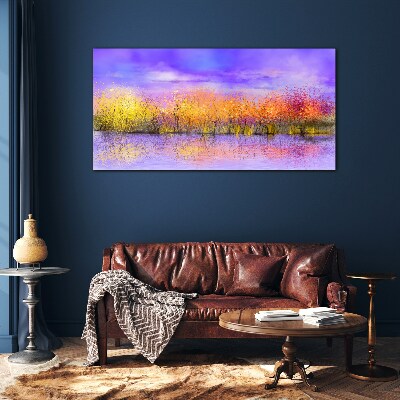 Colorful landscape in the water reflection Glass art print