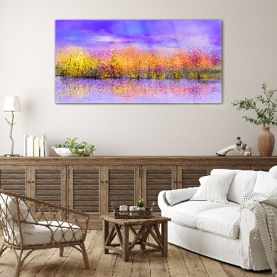 Colorful landscape in the water reflection Glass art print