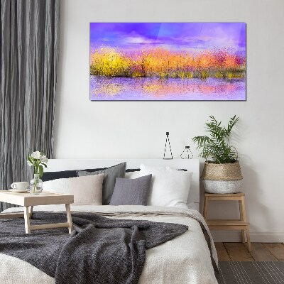 Colorful landscape in the water reflection Glass art print