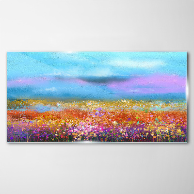 Floral landscape in pastel colors Wall art on glass