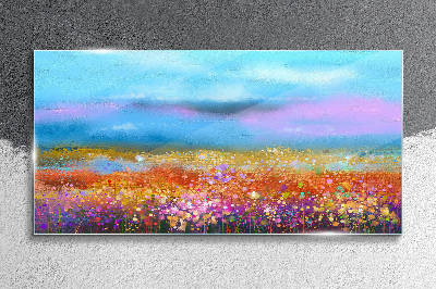 Floral landscape in pastel colors Wall art on glass
