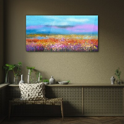 Floral landscape in pastel colors Wall art on glass