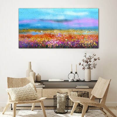 Floral landscape in pastel colors Wall art on glass